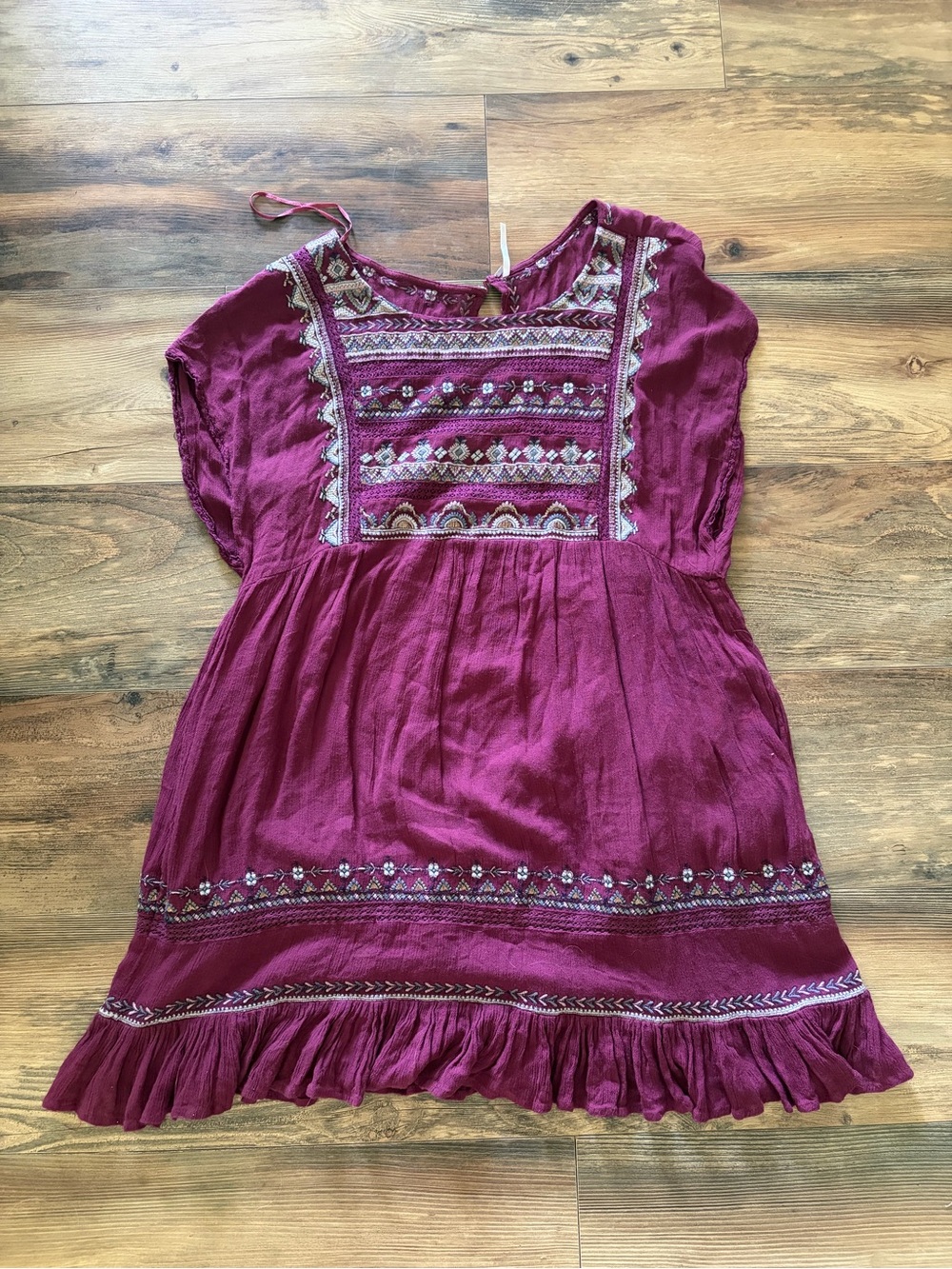 Free People Deep Magenta Embroidered Mini Dress